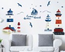 Mediterranean Lighthouses Mediterranean Lighthouses with Boat and Birds Modern Decal